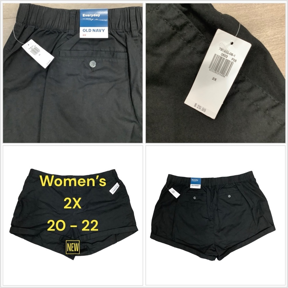 Women's Old Navy 2X 20 - 22 Shorts Chino Khakis Black Everyday Stretch NWT